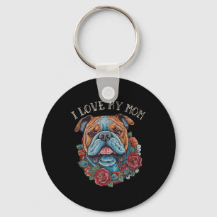 Bulldog I Love My Mum Dog Tattoo Key Ring