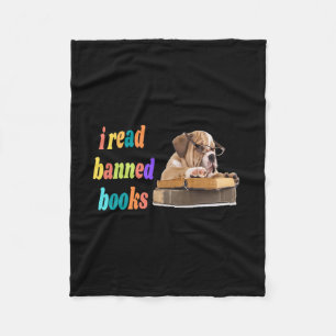 Bulldog I Read Banned Books  Fleece Blanket