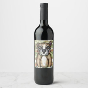 Bulldog Illustration Design Wine Label