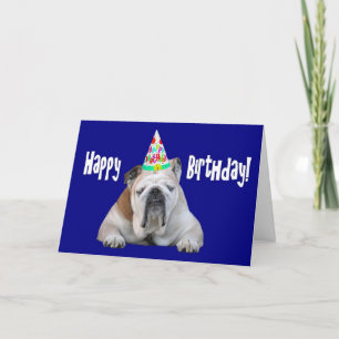 Bulldog in a Birthday Hat Birthday Card