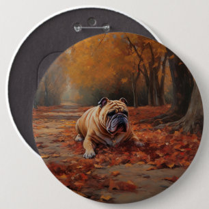Bulldog in Autumn Leaves Fall Inspire 6 Cm Round Badge