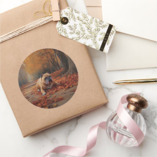 Bulldog in Autumn Leaves Fall Inspire  Classic Round Sticker