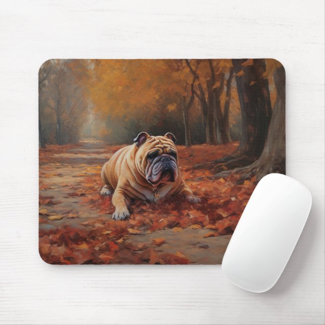 Bulldog in Autumn Leaves Fall Inspire  Mouse Mat (With Mouse)