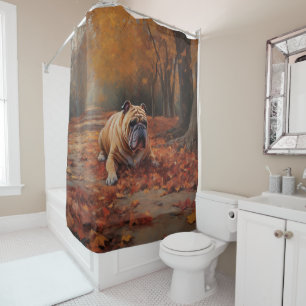 Bulldog in Autumn Leaves Fall Inspire  Shower Curtain