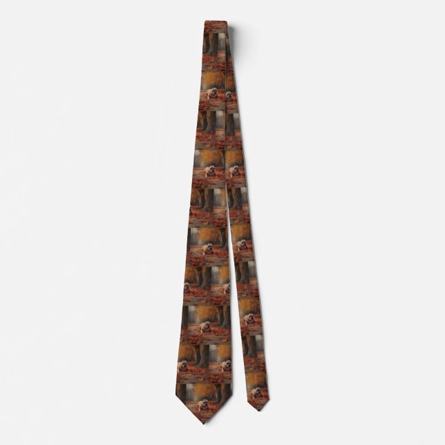Bulldog in Autumn Leaves Fall Inspire  Tie (Front)