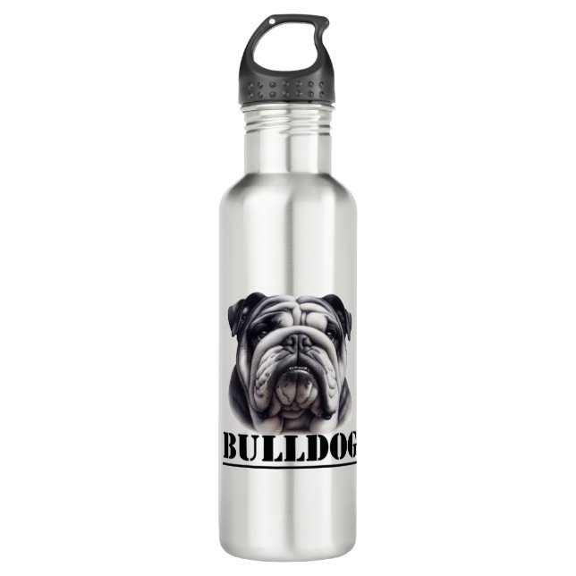 Bulldog in black & white 710 ml water bottle (Front)