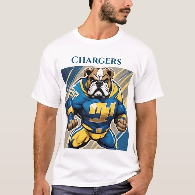 Bulldog in Chargers Coloured Cersey T-Shirt (Front)