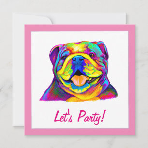 Bulldog in Colours Birthday Invitation