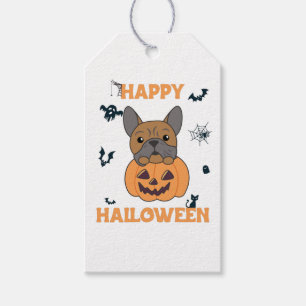 Bulldog In Pumpkin Cute Dogs Happy Halloween Gift Tags