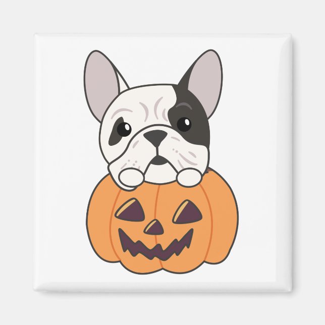 Bulldog In Pumpkin Cute Dogs Happy Halloween Magne Magnet (Front)