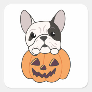 Bulldog In Pumpkin Cute Dogs Happy Halloween Squar Square Sticker