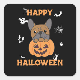 Bulldog In Pumpkin Cute Dogs Happy Halloween Square Sticker