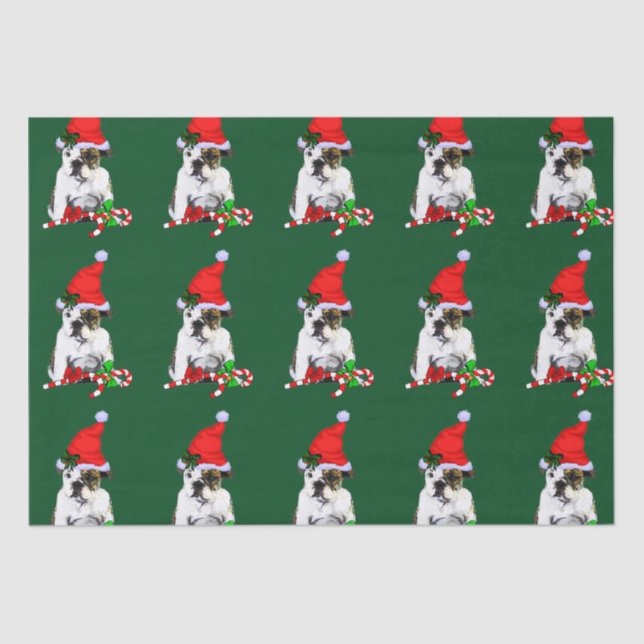 Bulldog in Santa Hat Christmas Tissue Paper (Front)