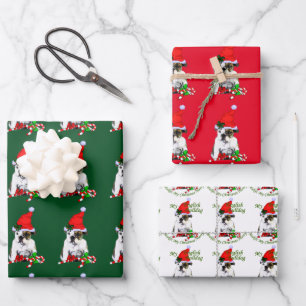 Bulldog in Santa Hat Christmas Wrapping Paper Sheet