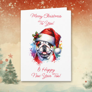 Bulldog in Santa Hat Personalised Christmas Card