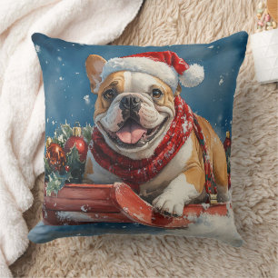 Bulldog in Sledge Let it Snow Christmas Cushion