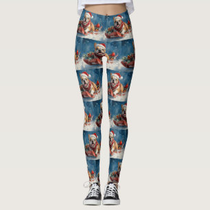 Bulldog in Sledge Let it Snow Christmas Leggings
