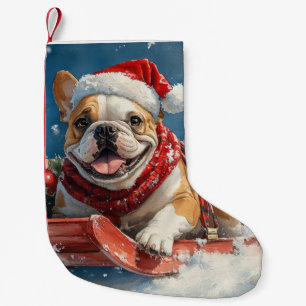 Bulldog in Sledge Let it Snow Christmas Small Christmas Stocking