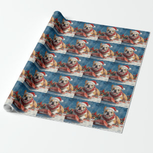 Bulldog in Sledge Let it Snow Christmas Wrapping Paper
