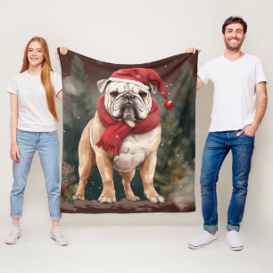 Bulldog in Snow Christmas Fleece Blanket