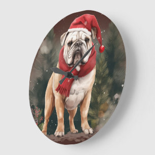 Bulldog in Snow Christmas Large Clock
