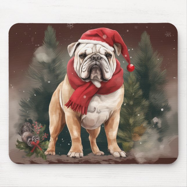 Bulldog in Snow Christmas Mouse Mat (Front)