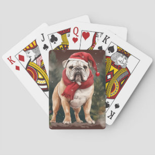 Bulldog in Snow Christmas Playing Cards