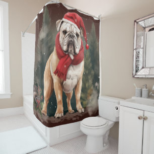 Bulldog in Snow Christmas Shower Curtain