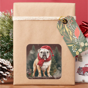 Bulldog in Snow Christmas Square Sticker