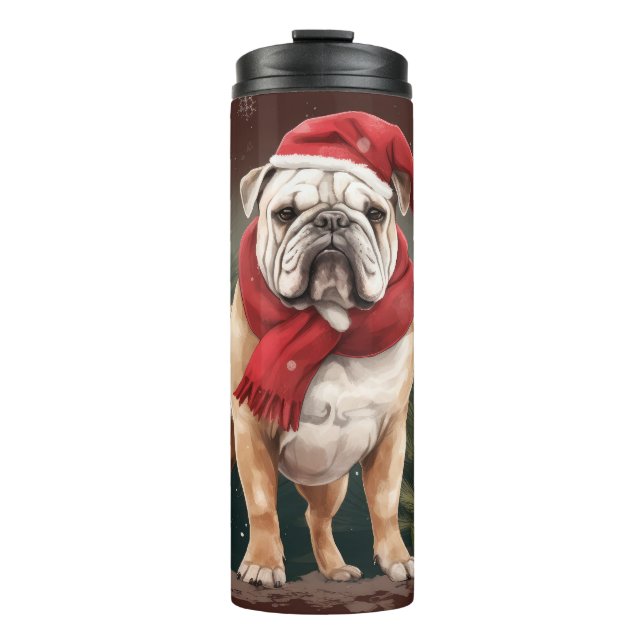 Bulldog in Snow Christmas Thermal Tumbler (Front)