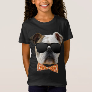 Bulldog in Sunglasses and Pizza Bow Tie T-Shirt