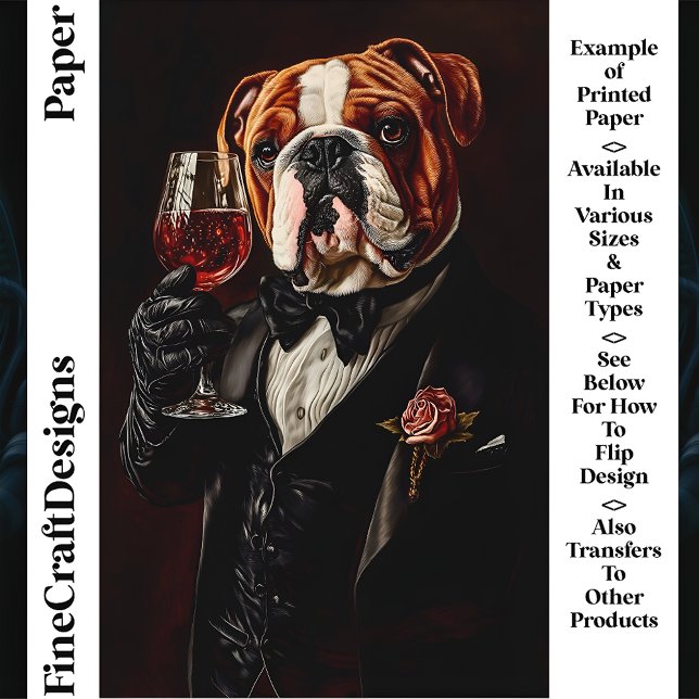 Bulldog In Tuxedo & Bow Tie & Wine CR8 Craft Paper (Creator Uploaded)
