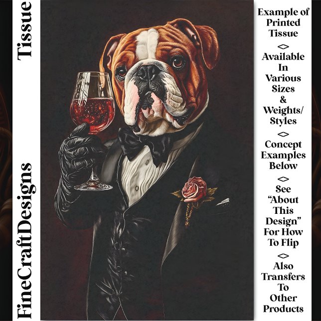 Bulldog In Tuxedo & Bow Tie & Wine CR8 Decoupage Tissue Paper (Creator Uploaded)