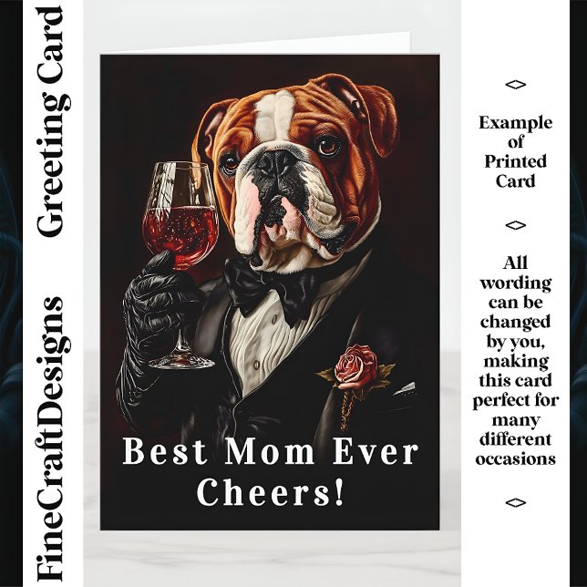 Bulldog In Tuxedo & Wine CR8 Custom Name Mother  Card (Creator Uploaded)