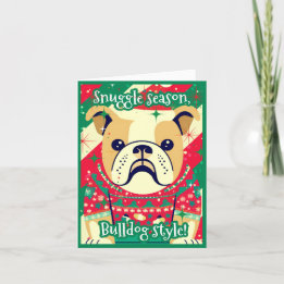 Bulldog in Ugly Christmas Sweater Festive Funny Holiday Card