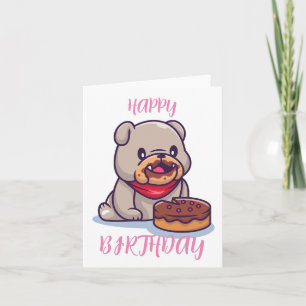 Bulldog Kawaii Happy Birthday Card