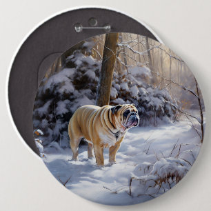 Bulldog Let It Snow Christmas Brushed 6 Cm Round Badge
