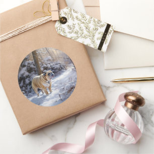 Bulldog Let It Snow Christmas Brushed  Classic Round Sticker