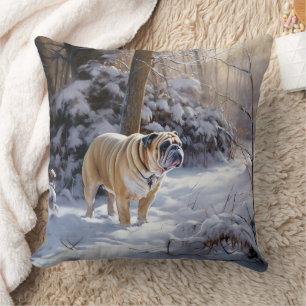 Bulldog Let It Snow Christmas Brushed  Cushion