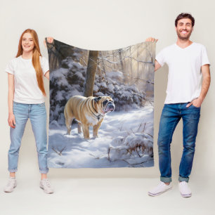 Bulldog Let It Snow Christmas Brushed  Fleece Blanket