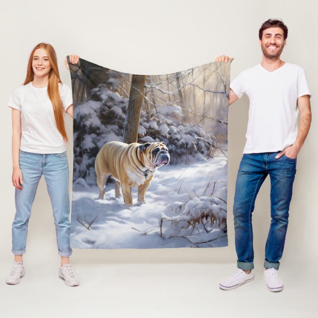 Bulldog Let It Snow Christmas Brushed  Fleece Blanket (In Situ)