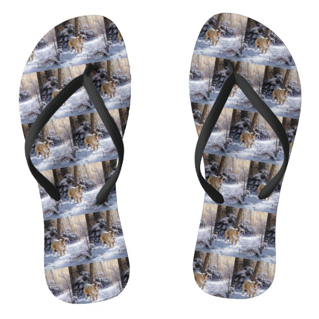 Bulldog Let It Snow Christmas Brushed  Flip Flops (Footbed)