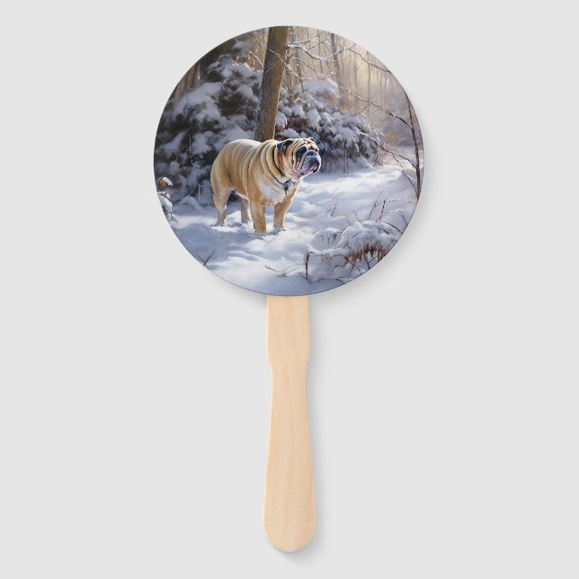 Bulldog Let It Snow Christmas Brushed  Hand Fan (Front)