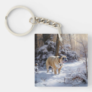 Bulldog Let It Snow Christmas Brushed  Key Ring