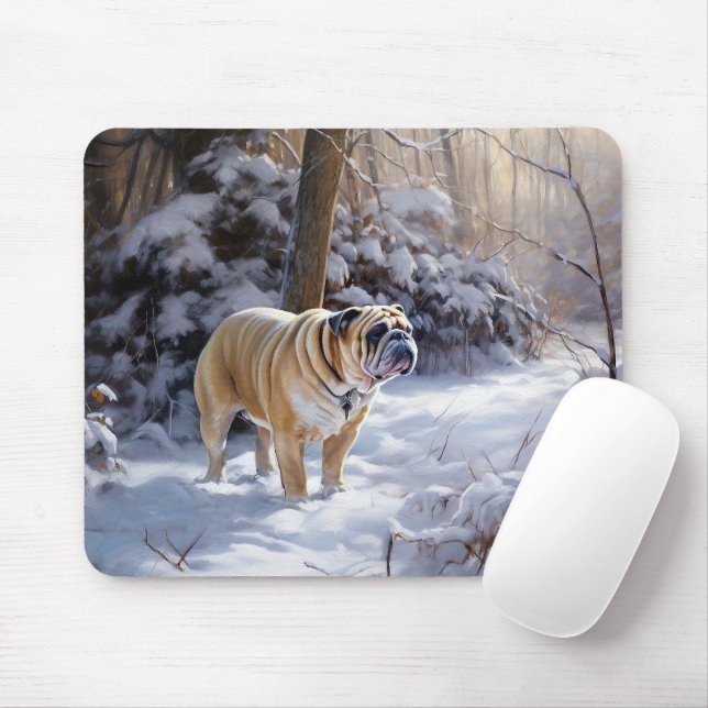 Bulldog Let It Snow Christmas Brushed  Mouse Mat (With Mouse)