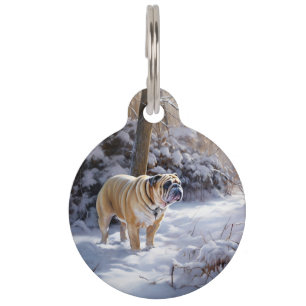 Bulldog Let It Snow Christmas Brushed  Pet Tag