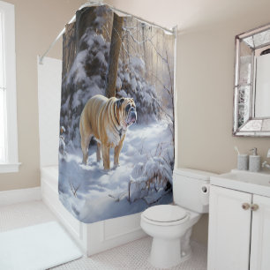 Bulldog Let It Snow Christmas Brushed Shower Curtain