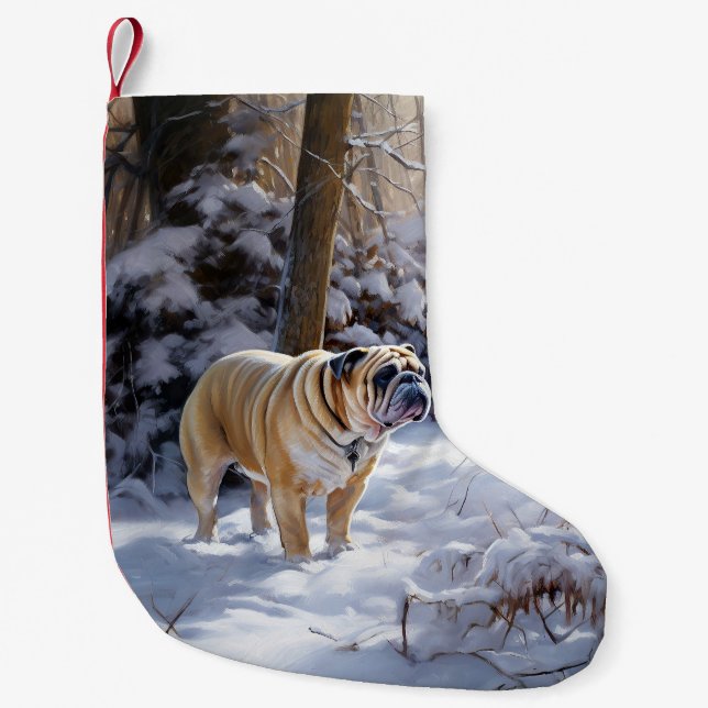Bulldog Let It Snow Christmas Brushed  Small Christmas Stocking (Front)