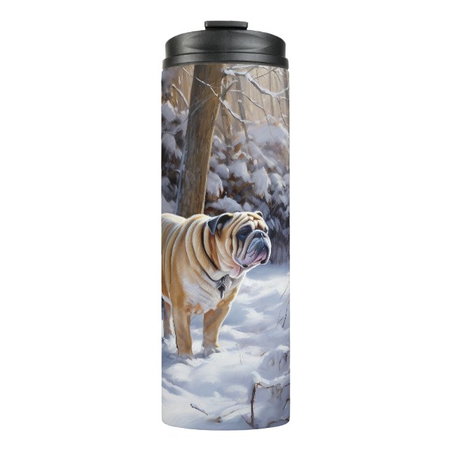 Bulldog Let It Snow Christmas Brushed  Thermal Tumbler (Front)