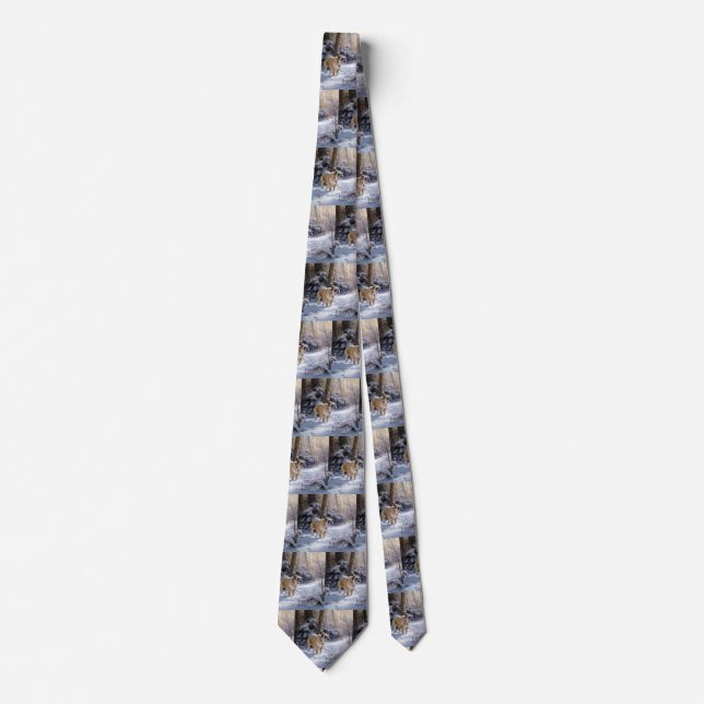 Bulldog Let It Snow Christmas Brushed  Tie (Front)